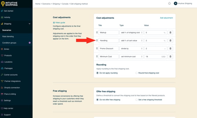 IS - Custom Shipping Method - Cost Adjustments - Cost Adjustments Reorder Arrows