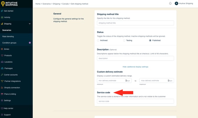 IS - Custom Shipping Method - Custom Service Code