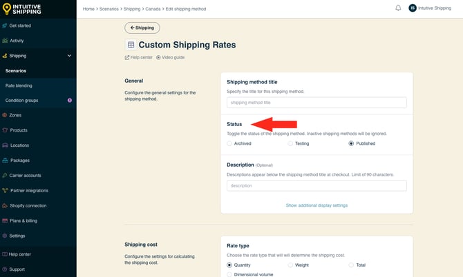 IS - Custom Shipping Method - Custom Shipping Rates Status