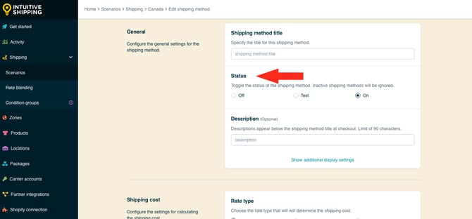 IS - Custom Shipping Method - Edit Status - On