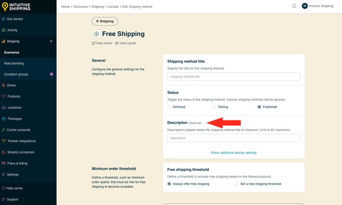 IS - Custom Shipping Method - Free Shipping Description