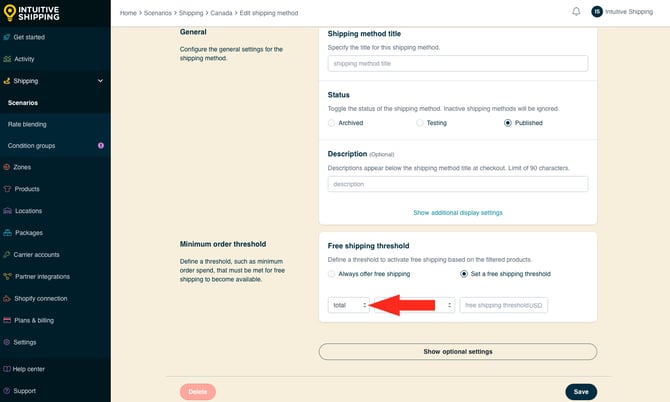 IS - Custom Shipping Method - Free Shipping Method Threshold Type