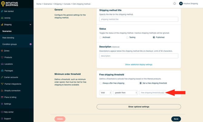 IS - Custom Shipping Method - Free Shipping Method Threshold Value