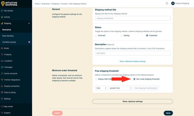 IS - Custom Shipping Method - Free Shipping Set Threshold