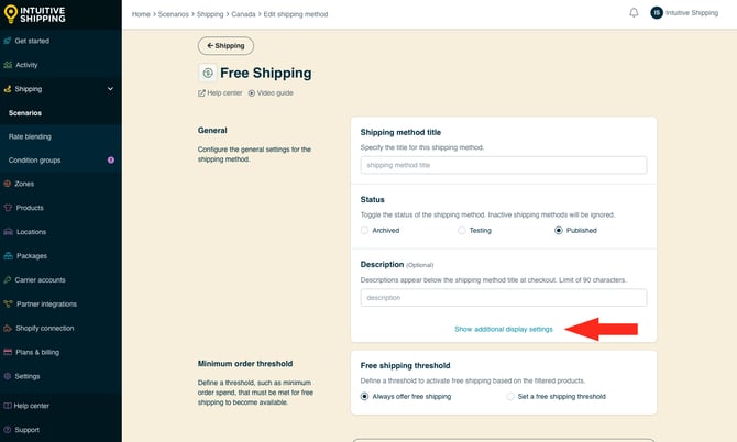 IS - Custom Shipping Method - Free Shipping Show Additional Display Settings