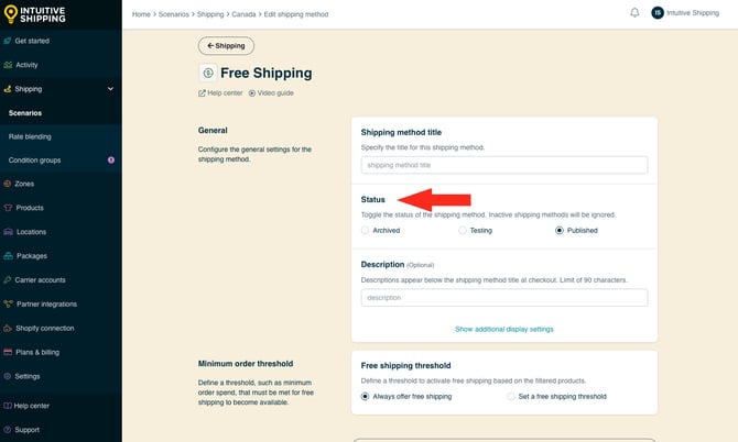 IS - Custom Shipping Method - Free Shipping Status