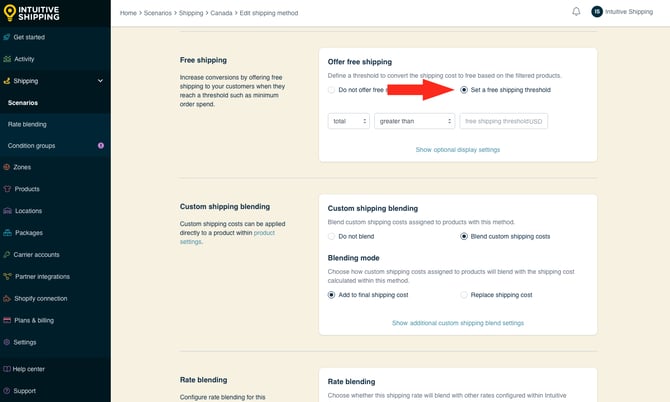 IS - Custom Shipping Method - Free Shipping Threshold - Set Threshold