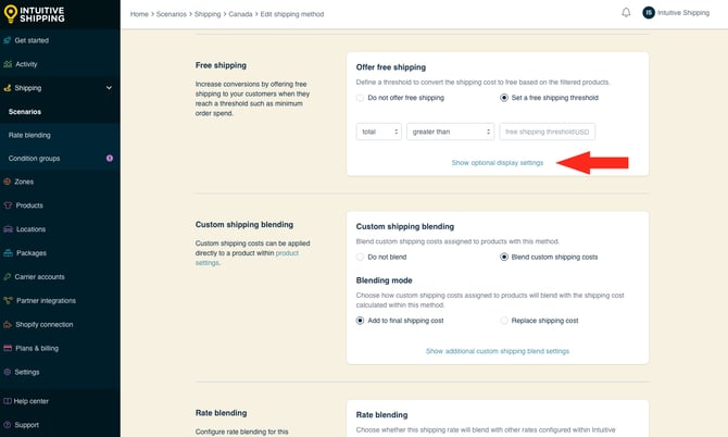 IS - Custom Shipping Method - Free Shipping Threshold - Show Optional Display Settings