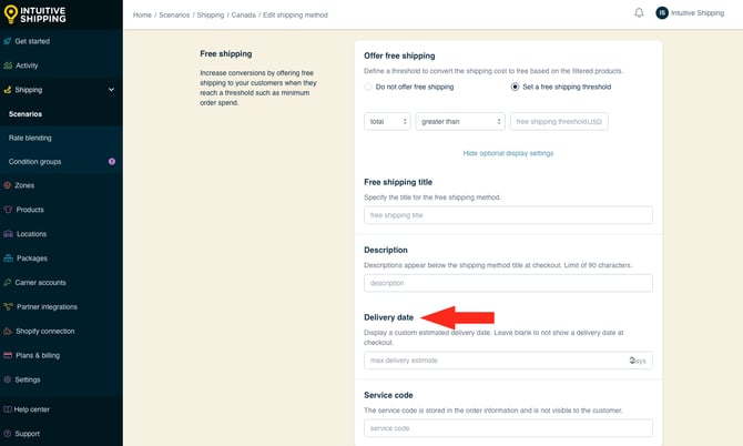 IS - Custom Shipping Method - Free Shipping Threshold Delivery Date Estimate
