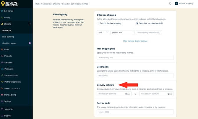 IS - Custom Shipping Method - Free Shipping Threshold Delivery Estimate