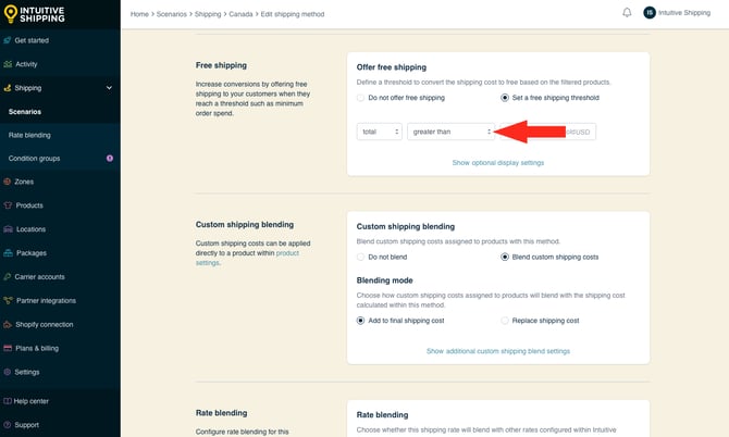 IS - Custom Shipping Method - Free Shipping Threshold Operator