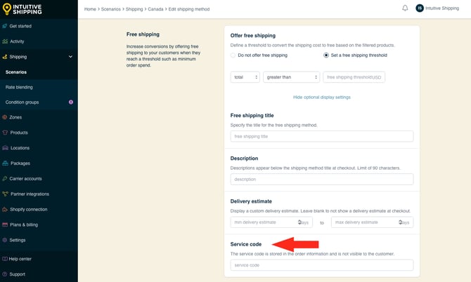 IS - Custom Shipping Method - Free Shipping Threshold Service Code