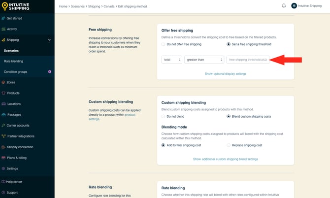 IS - Custom Shipping Method - Free Shipping Threshold Value