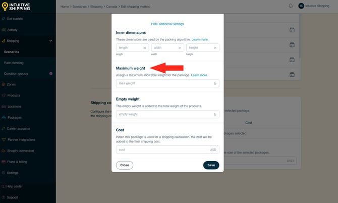 IS - Custom Shipping Method - Package-Based Add Package Max Weight