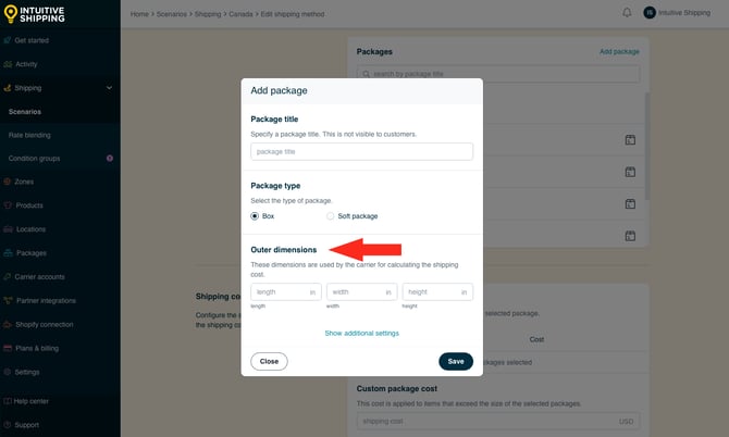 IS - Custom Shipping Method - Package-Based Add Package Outer Dims