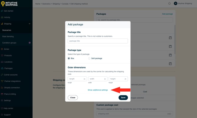 IS - Custom Shipping Method - Package-Based Add Package Show Additional Settings