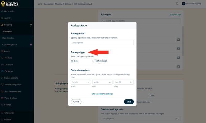 IS - Custom Shipping Method - Package-Based Add Package Type