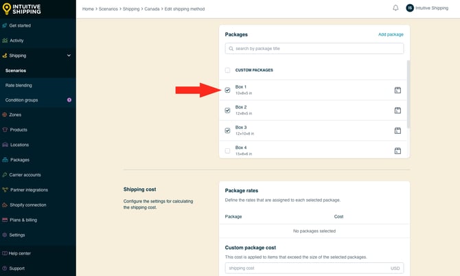 IS - Custom Shipping Method - Package-Based Custom Packages Select