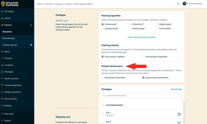IS - Custom Shipping Method - Package-Based Product Dimensions