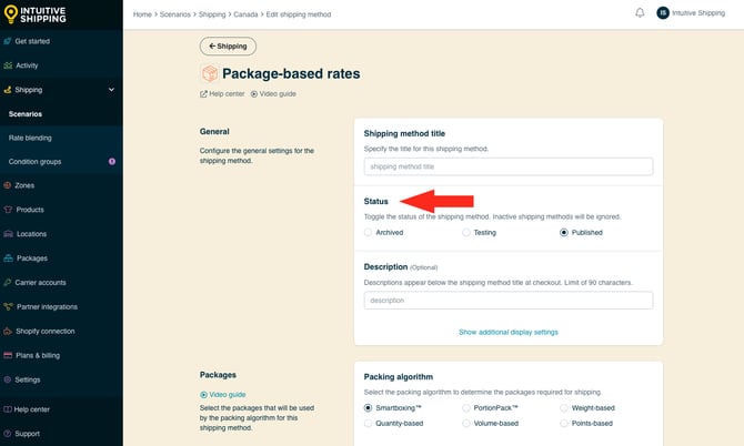 IS - Custom Shipping Method - Package-Based Shipping Rates Status