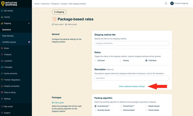 IS - Custom Shipping Method - Package-Based Show Additional Display Settings
