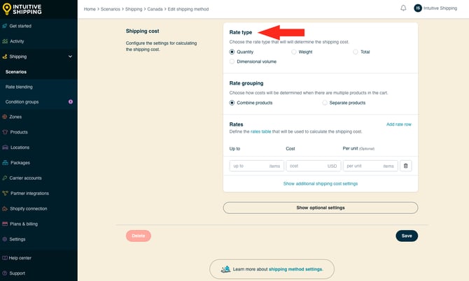 IS - Custom Shipping Method - Rate Type