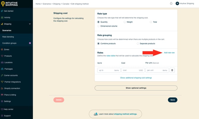 IS - Custom Shipping Method - Rates Add Rate Row