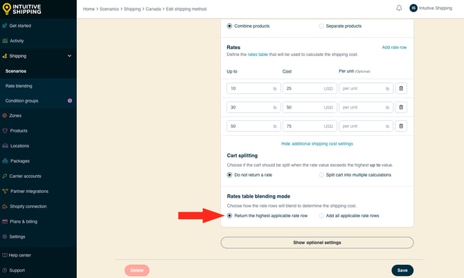 IS - Custom Shipping Method - Rates Table Blending Mode - Return Highest
