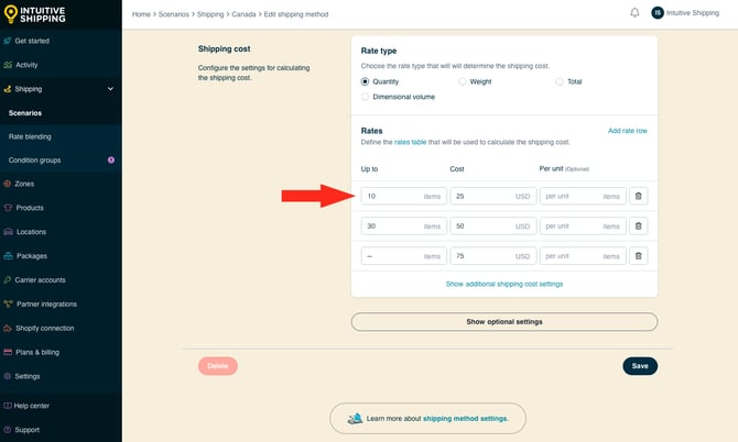 IS - Custom Shipping Method - Rates Table Example