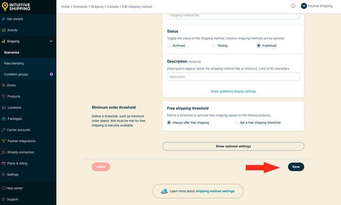 IS - Custom Shipping Method - Save Free Shipping Settings