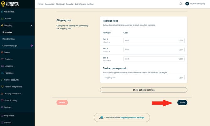 IS - Custom Shipping Method - Save Package Rates Settings