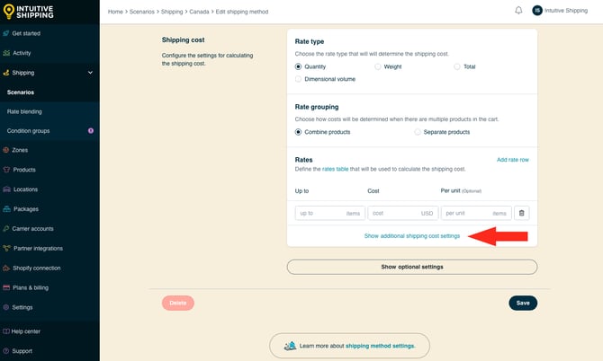 IS - Custom Shipping Method - Show Additional Shipping Cost Settings