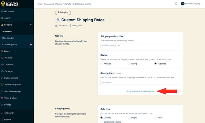 IS - Custom Shipping Method - Show additional display settings