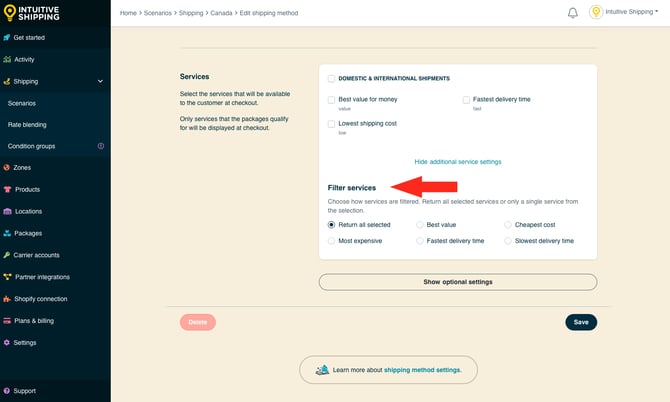 IS - Easyship Shipping Method - Filter Services