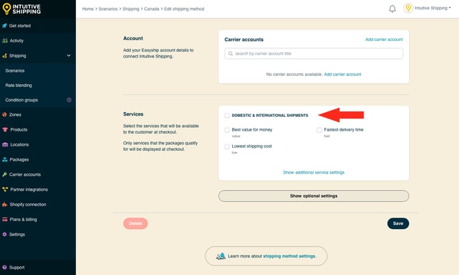 IS - Easyship Shipping Method - Select Services