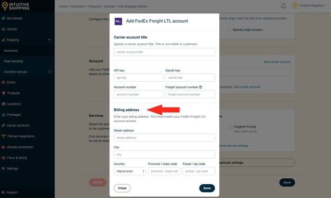 IS - Freight Service Shipping Method - Carrier Account Billing Address