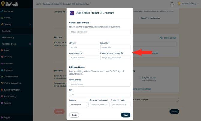 IS - Freight Service Shipping Method - Carrier Account Credentials