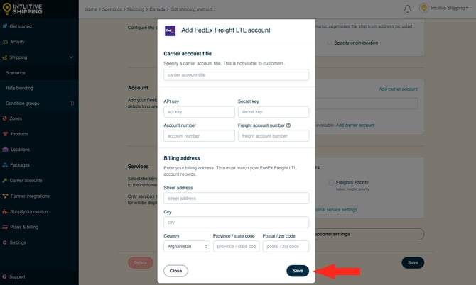 IS - Freight Service Shipping Method - Carrier Account Save