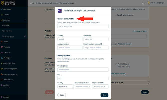 IS - Freight Service Shipping Method - Carrier Account Title