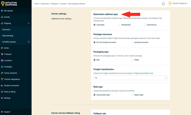 IS - Freight Service Shipping Method - Destination Address Type