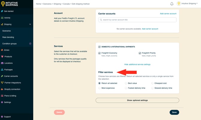 IS - Freight Service Shipping Method - Filter Services