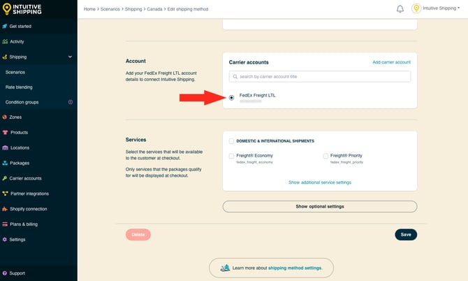 IS - Freight Service Shipping Method - Select Carrier Account