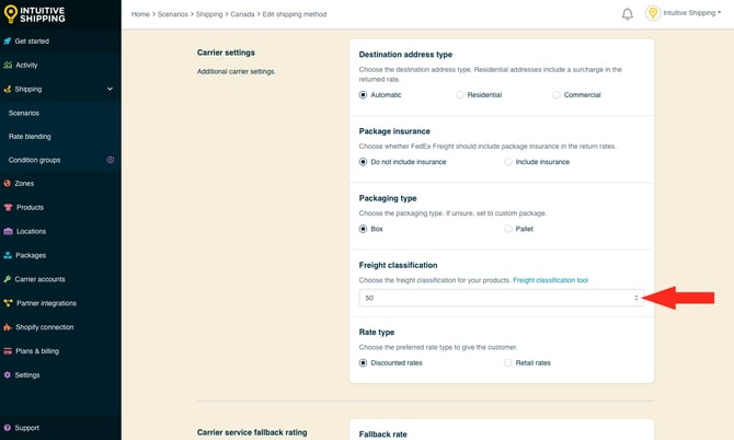 IS - Freight Service Shipping Method - Select Freight Classification