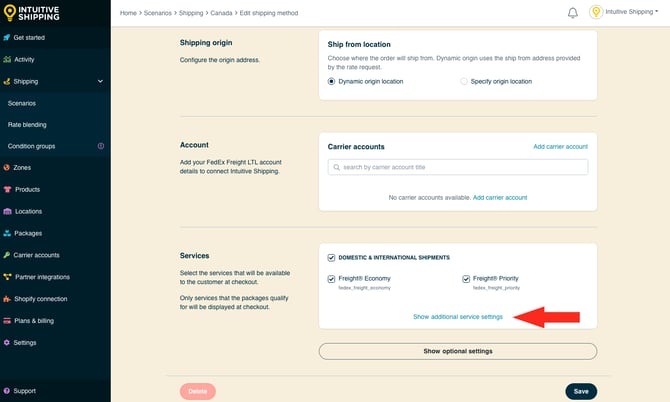 IS - Freight Service Shipping Method - Show Additional Freight Service Settings