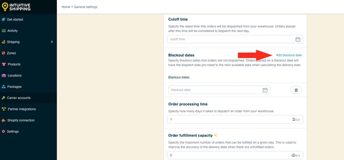 IS - General Settings - Add Blackout Date
