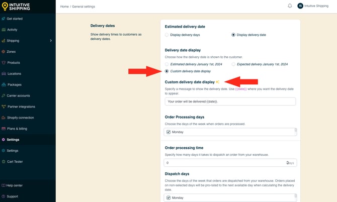 IS - General Settings - Custom Delivery Date Display