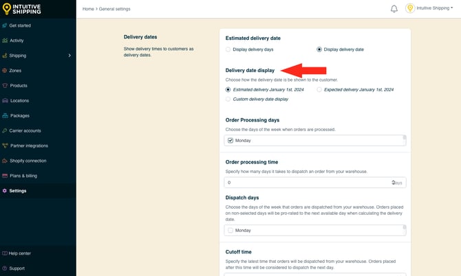 IS - General Settings - Delivery Date Display