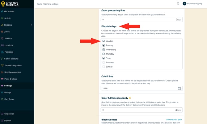 IS - General Settings - Dispatch Days-2
