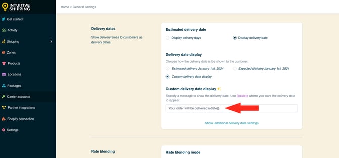 IS - General Settings - Edit Custom Delivery Date Display Message