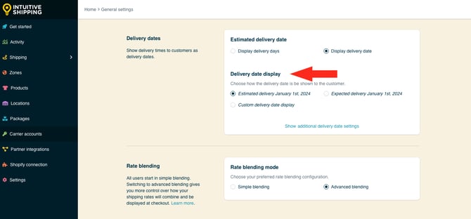 IS - General Settings - Edit Delivery Date Display